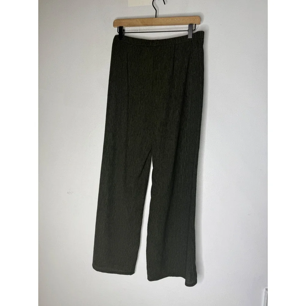 Eileen Fisher green Crinkle Textured Tunic Top and Wide Leg Pant set xs/s